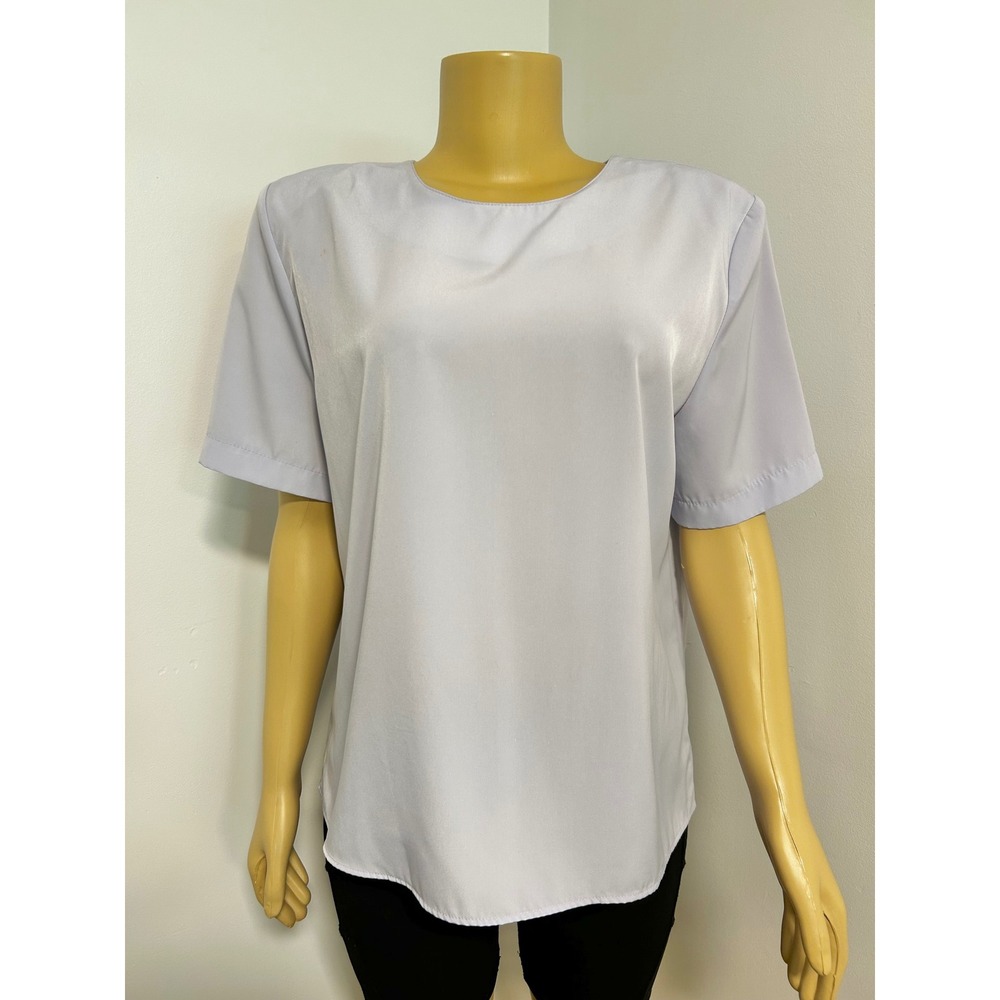 Y2K 90S Modern Essentials Pale Purple Short Sleeve Blouse Shoulder Pads Large